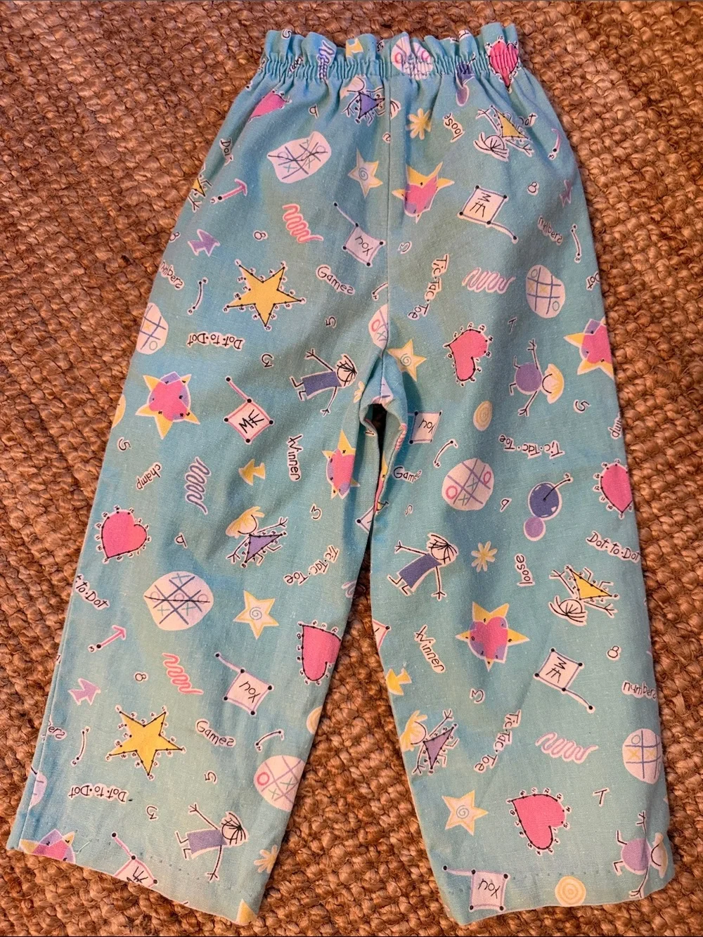 Vintage 90s Kids Light Teal Print Cotton Pants ⭐️ 💜